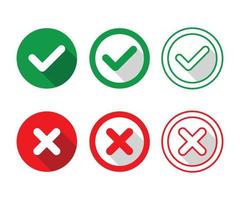Check mark and Cross mark icons, Flat Round Buttons Set vector