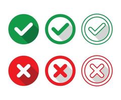 Check mark and Cross mark icons, Flat Round Buttons Set vector