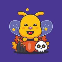 Cute bee in halloween pumpkin. Cute halloween cartoon illustration. vector