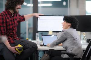 software developers couple writing programming code photo