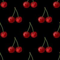 Seamless pattern with red cherries on a black background vector