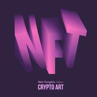 Purple abbreviation NFT text of a 3D illustration non-fungible token crypto art on dark background. Vector cryptocurrency