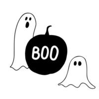 Illustration of ghosts with a black pumpkin on a white background vector