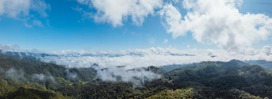 cielo azul con nubes bosque verde por la mañana foto