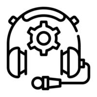 Headphones and cog, concept of technical support line icon vector