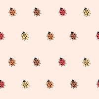 Ladybugs spring seamless vector pattern. Cute ladybug icon set seamless pattern. Ladybugs flying on dotted route. Cartoon ladybirds with open wings. Vector isolated on white background.