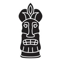Polynesian tiki mask silhouette isolated on white background. Hawaiian tribal mask. Vector cartoon style.Black silhouette.