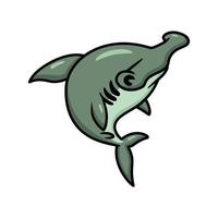 lindo pequeño tiburón martillo dibujos animados saltando vector