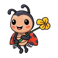 Cute little ladybug cartoon holding flower vector