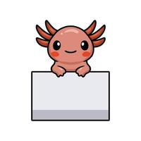 Cute dibujos animados de axolotl con signo en blanco vector