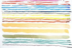 Abstract watercolor lines pattern background. Colorful watercolor painted brush strokes on white. photo