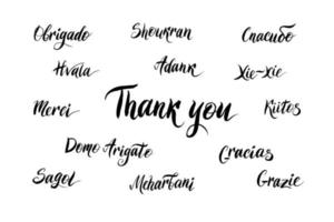 the word thank you in different languages such as - Arabic, Croatian, Chinese, French, Portuguese, Finnish, Japanese, English, Russian, Spanish, Turkish vector