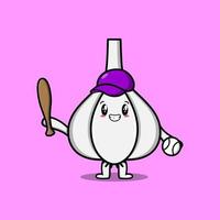 lindo personaje de dibujos animados de ajo jugando béisbol vector