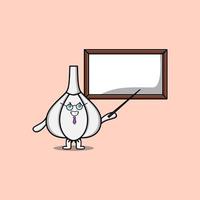 Cute cartoon Garlic teacher with big whiteboard vector