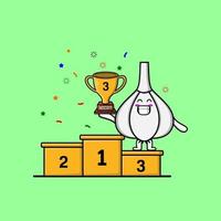 Cute cartoon Garlic character as the third winner vector