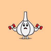 cartoon Garlic character is fitness with barbell vector