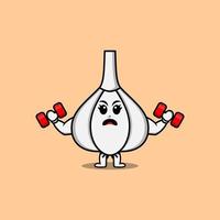 cartoon Garlic character is fitness with barbell vector