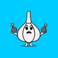 Cute cartoon Garlic holding bomb vector