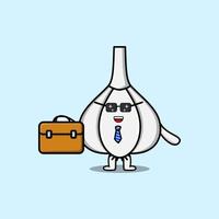 Cute cartoon Garlic businessman holding suitcase vector