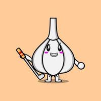 lindo personaje de dibujos animados de ajo jugando al golf vector