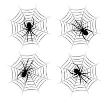 Spider on web silhouette set.Halloween monochrome spider web and spiders isolated on white background. vector