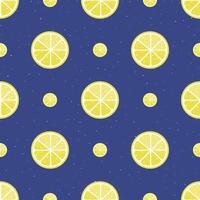 Seamless pattern with citrus fruits collection. Lemons slice on blue background. vector