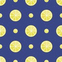 Seamless pattern with citrus fruits collection. Lemons slice on blue background. vector