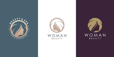 mujer logo diseño simple concepto premium vector