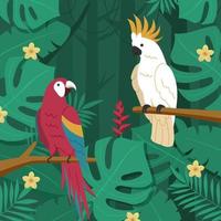 pájaros exóticos en la selva vector