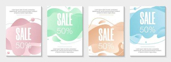 Set of 4 abstract modern graphic liquid banners. Dynamical waves different colored fluid forms. Isolated templates with flowing liquid gradient shapes. For the special offer, flyer or presentation. vector