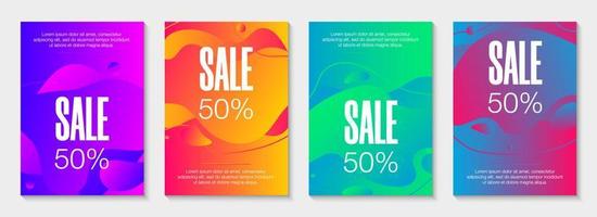 Set of 4 abstract modern graphic liquid banners. Dynamical waves different colored fluid forms. Isolated templates with flowing liquid shapes. For the special offer, flyer or presentation. vector