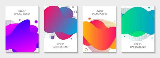 Set of 4 abstract modern graphic liquid elements. Dynamical different vivid colored fluid forms. Isolated banners with flowing liquid shapes. Template for the design of a logo, flyer or presentation. vector