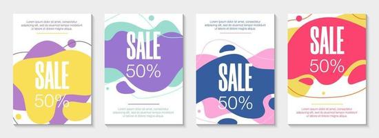 conjunto de 4 banners líquidos gráficos modernos abstractos. ondas dinámicas formas de fluidos de diferentes colores. plantillas aisladas con formas líquidas que fluyen. para la oferta especial, folleto o presentación. vector