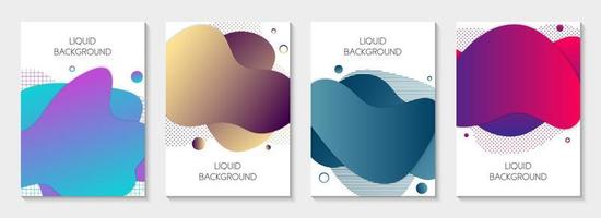 Set of 4 abstract modern graphic liquid banners. Dynamical waves different colored fluid forms. Isolated templates with flowing liquid shapes. For the special offer, flyer or presentation. vector