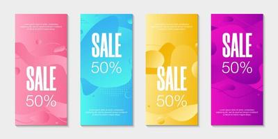 conjunto de 4 banners líquidos gráficos modernos abstractos. ondas dinámicas formas de fluidos de diferentes colores. plantillas aisladas con formas de gradiente líquido que fluyen. para la oferta especial, folleto o presentación. vector