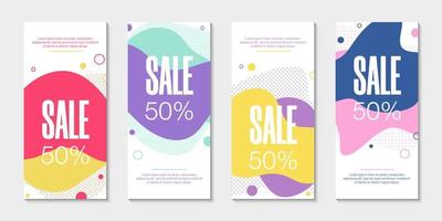 Set of 4 abstract modern graphic liquid banners. Dynamical waves different colored fluid forms. Isolated templates with flowing liquid shapes. For the special offer, flyer or presentation. vector