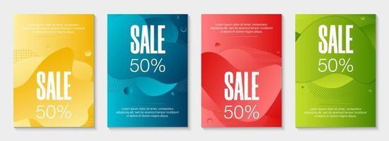 Set of 4 abstract modern graphic liquid banners. Dynamical waves different colored fluid forms. Isolated templates with flowing liquid gradient shapes. For the special offer, flyer or presentation. vector