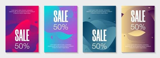 Set of 4 abstract modern graphic liquid banners. Dynamical waves different colored fluid forms. Isolated templates with flowing liquid gradient shapes. For the special offer, flyer or presentation. vector