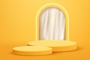 3d abstract scene background two yellow podium product presentation mock up show with soft curtain vector