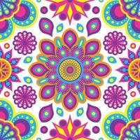 Rangoli Colorful Geometric Flowers Seamless Pattern Background vector