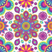 Rangoli Colorful Geometric Flowers Seamless Pattern Background vector
