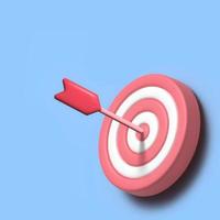 la flecha de dardo mínima golpeó el centro del objetivo. objetivo de finanzas empresariales, objetivo de éxito, concepto de logro de objetivos. diseño 3d realista. foto
