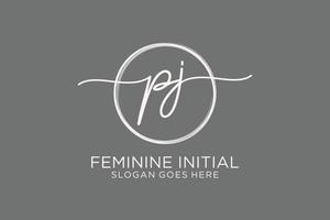 Initial PJ handwriting logo with circle template vector logo of initial signature, wedding, fashion, floral and botanical with creative template.