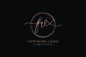 Initial FV handwriting logo with circle template vector logo of initial wedding, fashion, floral and botanical with creative template.