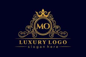 MO Initial Letter Gold calligraphic feminine floral hand drawn heraldic monogram antique vintage style luxury logo design Premium Vector