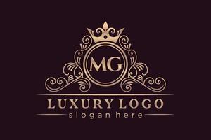 MG Initial Letter Gold calligraphic feminine floral hand drawn heraldic monogram antique vintage style luxury logo design Premium Vector