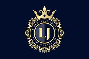 LJ Initial Letter Gold calligraphic feminine floral hand drawn heraldic monogram antique vintage style luxury logo design Premium Vector