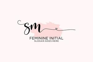 Initial SM beauty monogram and elegant logo design handwriting logo of initial signature, wedding, fashion, floral and botanical with creative template. vector