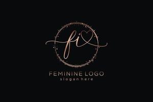 logotipo de escritura a mano fi inicial con plantilla de círculo logotipo vectorial de boda inicial, moda, floral y botánica con plantilla creativa. vector
