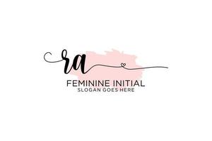 Initial RA beauty monogram and elegant logo design handwriting logo of initial signature, wedding, fashion, floral and botanical with creative template. vector